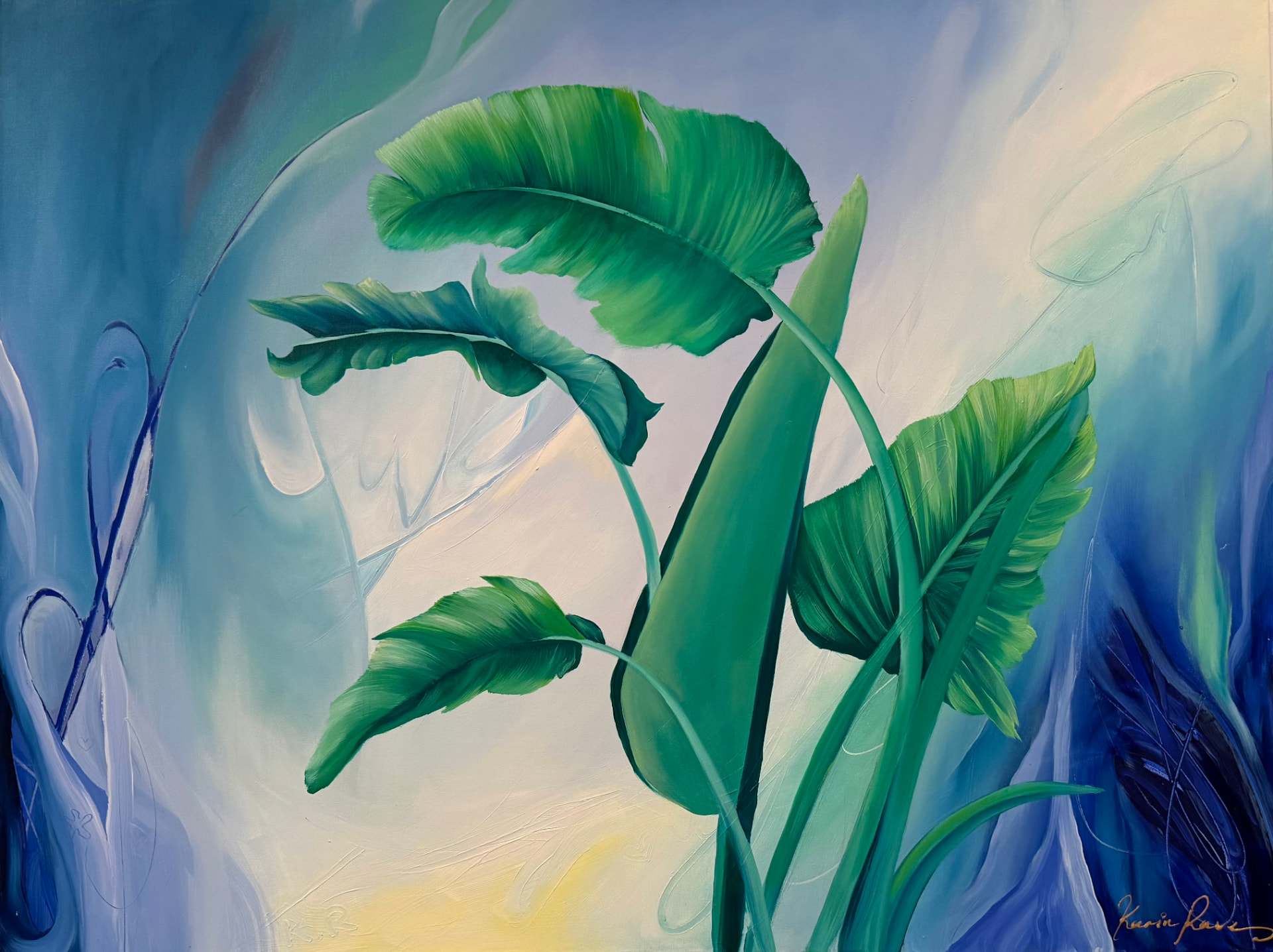 Becoming — pale botanical forms opening into a field of light