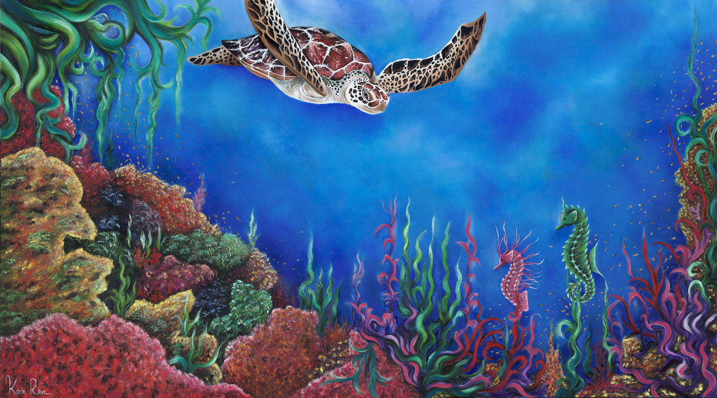 Ocean Play Date — turtles moving through clear blue water above a reef
