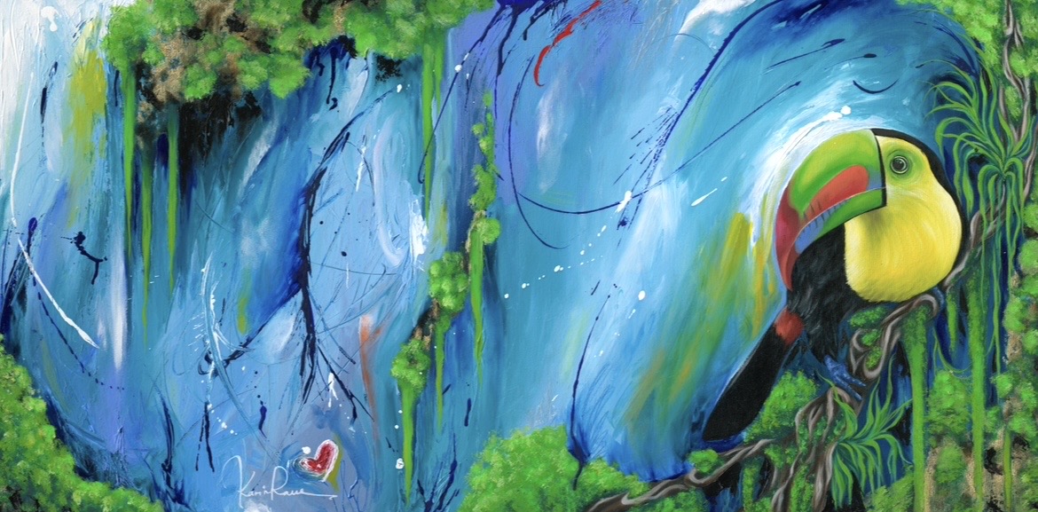Balagan, right panel — a second toucan among blue and green cascades